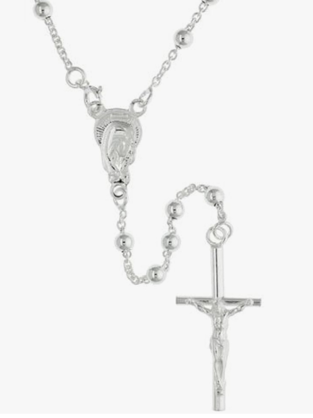 Sterling Silver Cross Rosary Necklace Silver Beads Made in Italy 24 inches